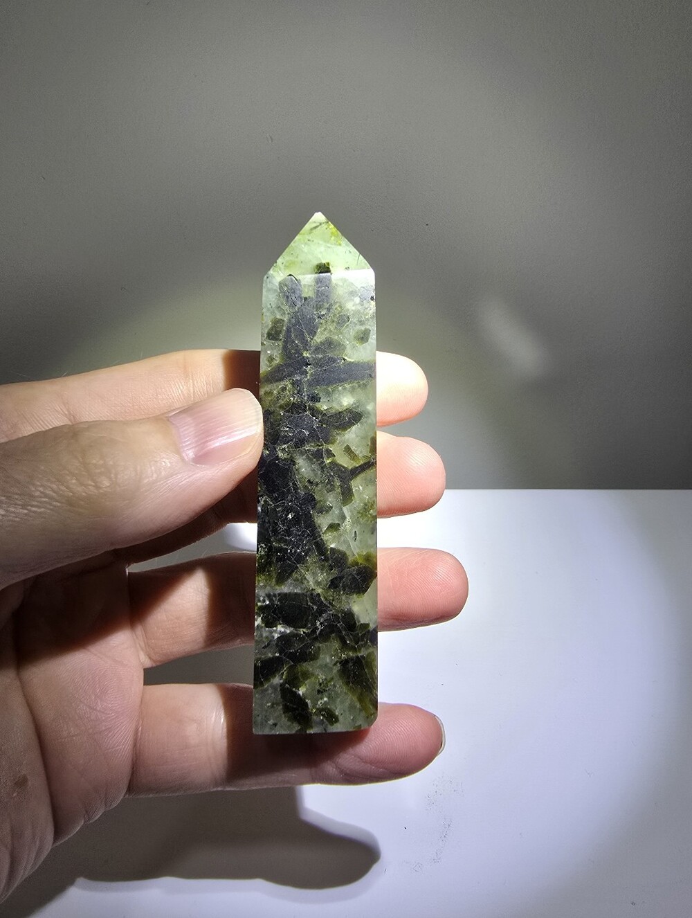 Prehnite with Epidote Crystal Tower #B